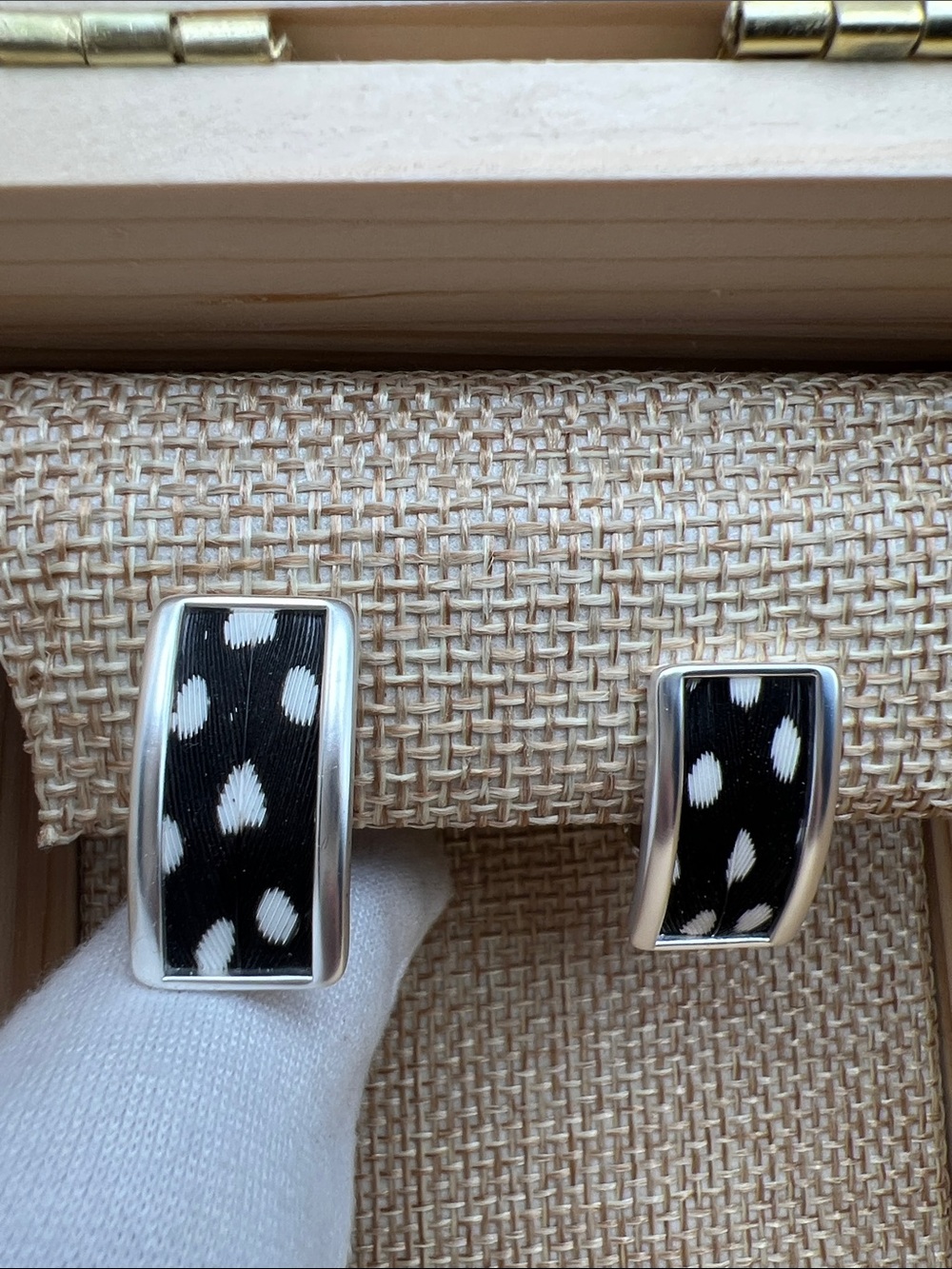 Brackish Blackwood Village Guinea Feathers Silver Rectangular Stud Earrings - Picture 14 of 17
